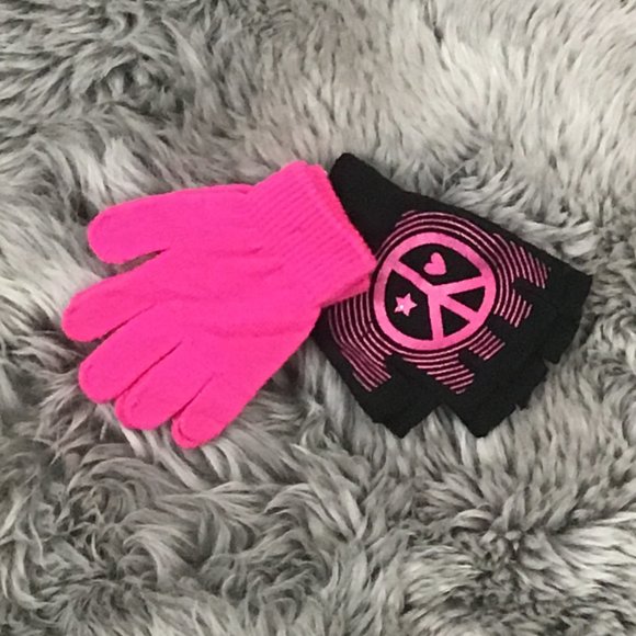 Kids Dream | Girl's Winter Gloves | Black & Pink | 2 Piece Set | One Size - Picture 1 of 2